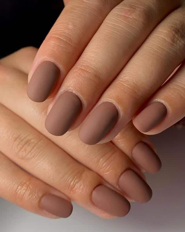 7. Matte Mocha Short Round Nails - matte nail ideas