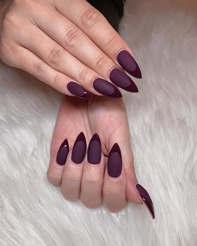 9. Matte Plum French Stiletto Nails - matte nail ideas