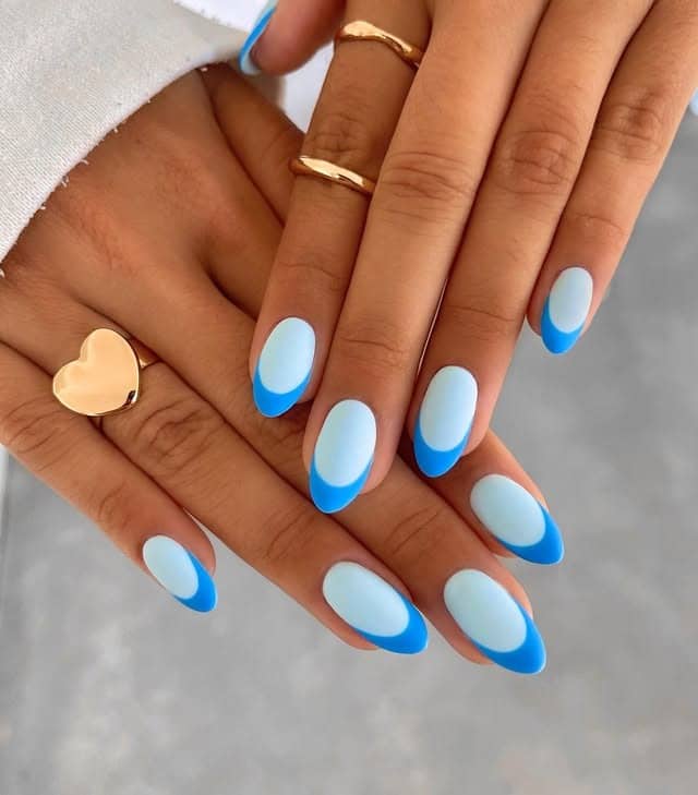11. Matte Sky Blue French Almond Nails - matte nail ideas