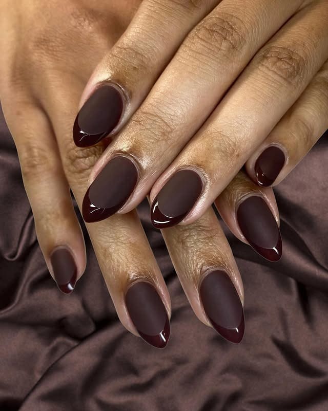 13. Matte Espresso French Oval Nails - matte nail ideas