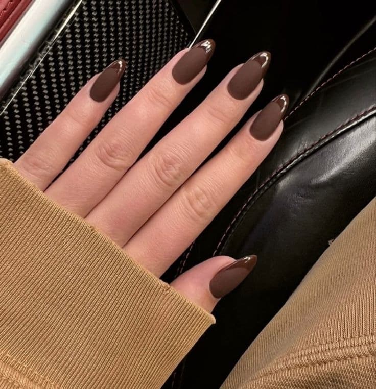 20. Matte Chocolate Brown Almond Nails - matte nail ideas