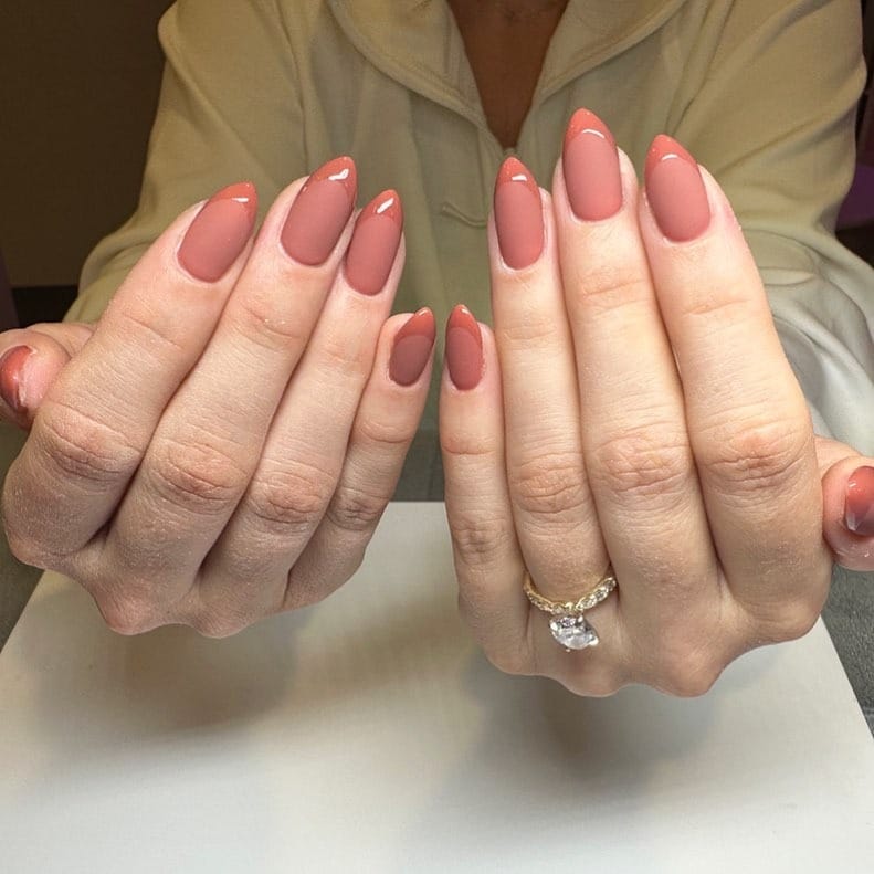 21. Matte Dusty Rose Almond Nails - matte nail ideas