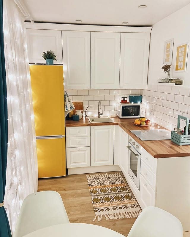 1. Sunny White Small Kitchen with Yellow Accent Ideas - small kitchen ideas