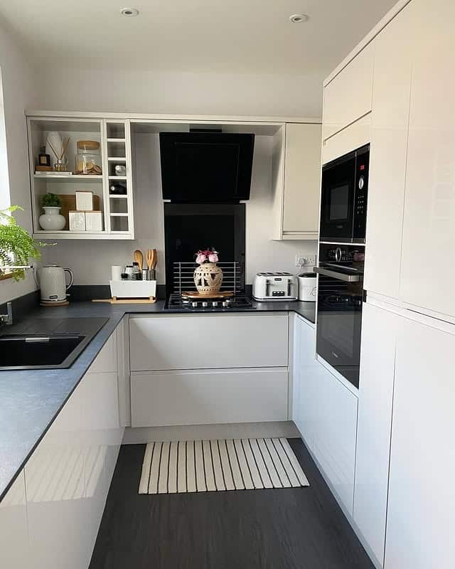 7. Sleek White and Black Contemporary Kitchen Ideas - small kitchen ideas