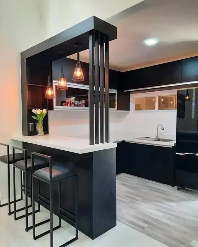 11. Modern Black and White Breakfast Bar Kitchen Ideas - small kitchen ideas