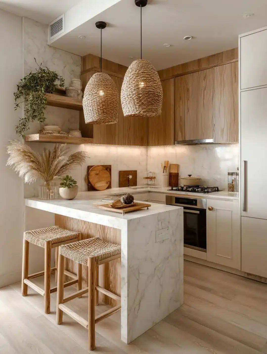 12. Warm Wood and White Small Kitchen Island Ideas - small kitchen ideas