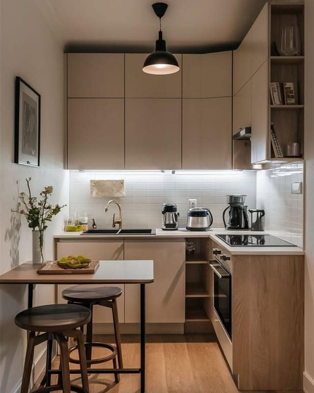 13. Soft Beige Minimalist Small Kitchen Ideas - small kitchen ideas