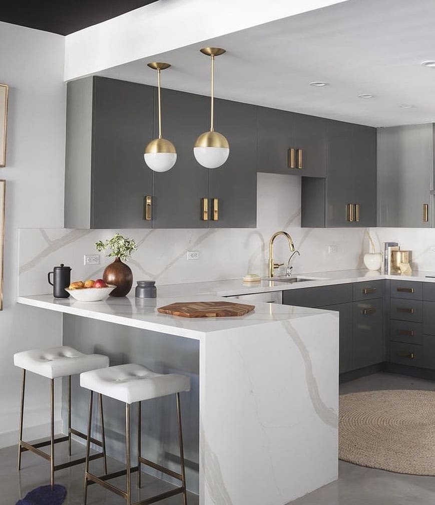 14. Charcoal Gray and White Modern Kitchen Ideas - small kitchen ideas