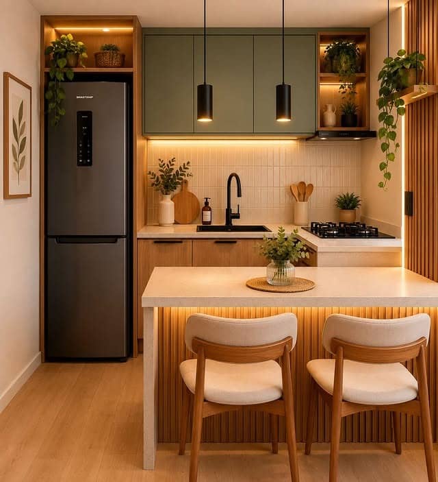 16. Olive Green and Oak Small Kitchen Ideas - small kitchen ideas