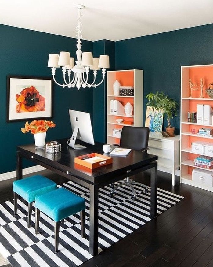 2. Teal Office Ideas with Bright Modern Accents - teal office ideas