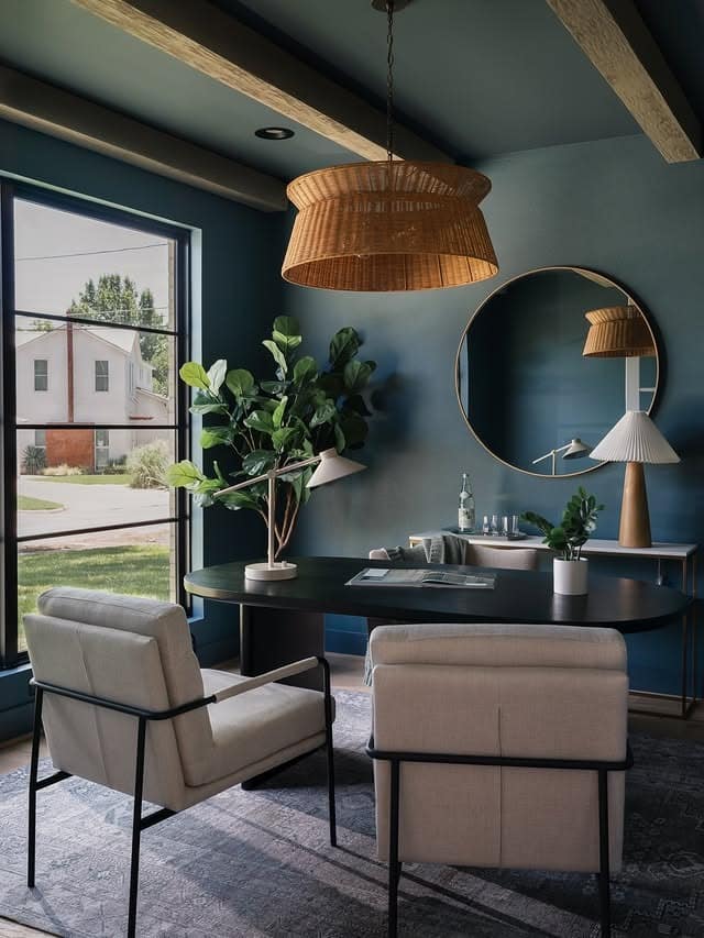 3. Moody Teal Office Ideas with Natural Texture - teal office ideas