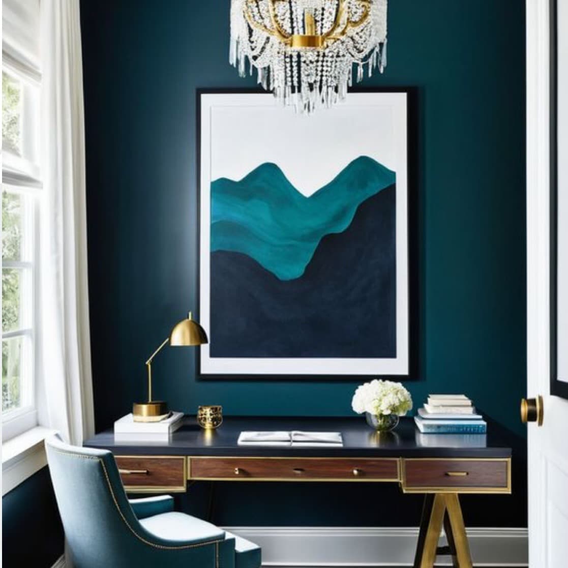 11. Teal Office Ideas with Glam Gold Accents - teal office ideas