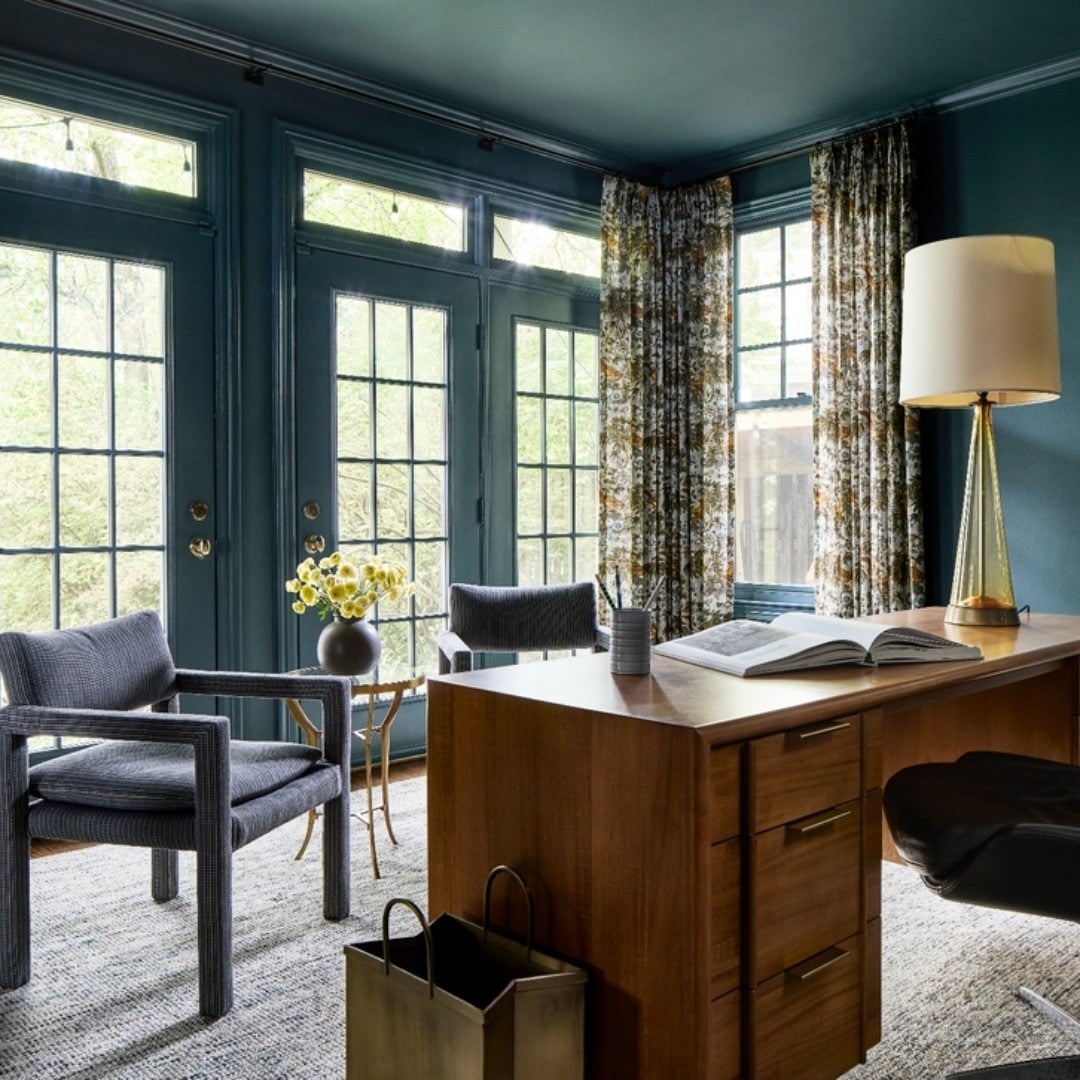 20. Soft Teal Office Ideas with Elegant Natural Light - teal office ideas