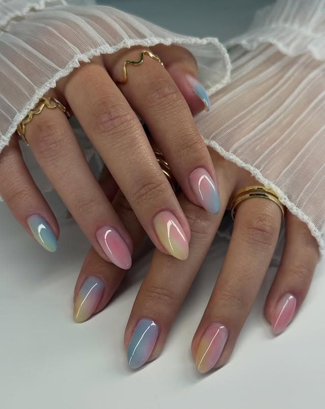 2. Pastel Ombre Almond Nails - pastel nail ideas
