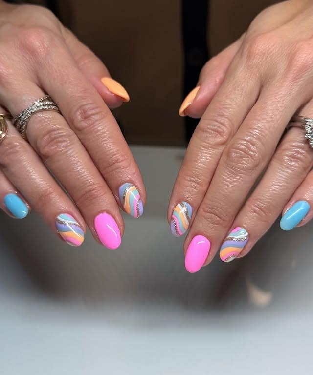 5. Pastel Swirl Almond Nails - pastel nail ideas