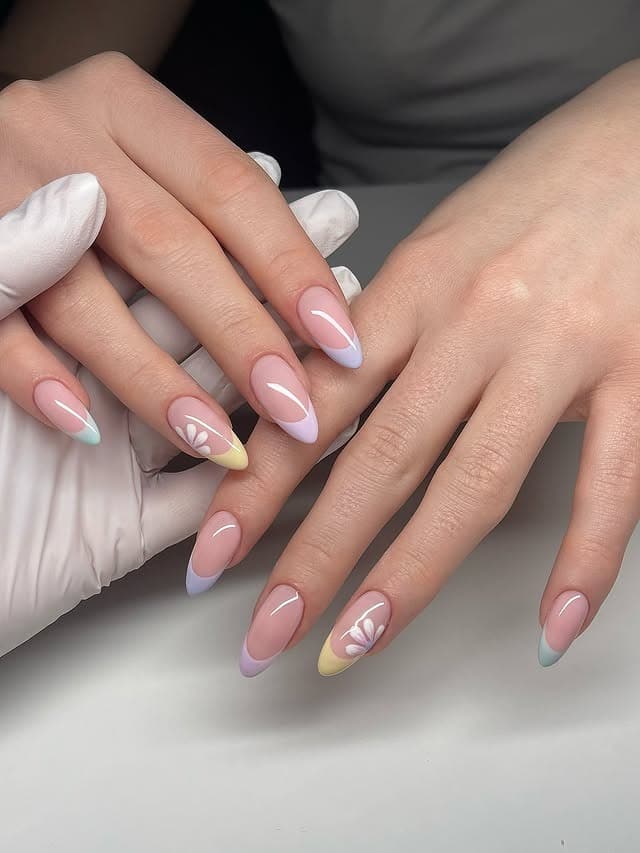 8. Pastel French Tip Almond Nails - pastel nail ideas