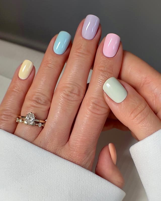13. Pastel Solid Color Square Nails - pastel nail ideas