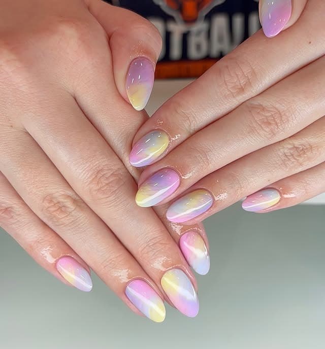 16. Pastel Aura Almond Nails - pastel nail ideas