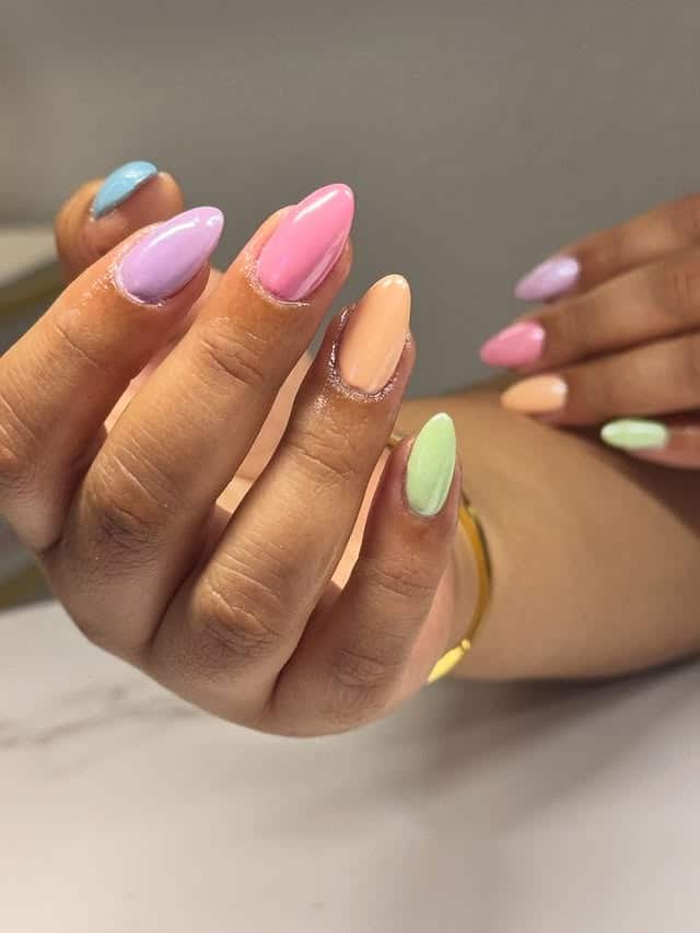 18. Pastel Candy Almond Nails - pastel nail ideas