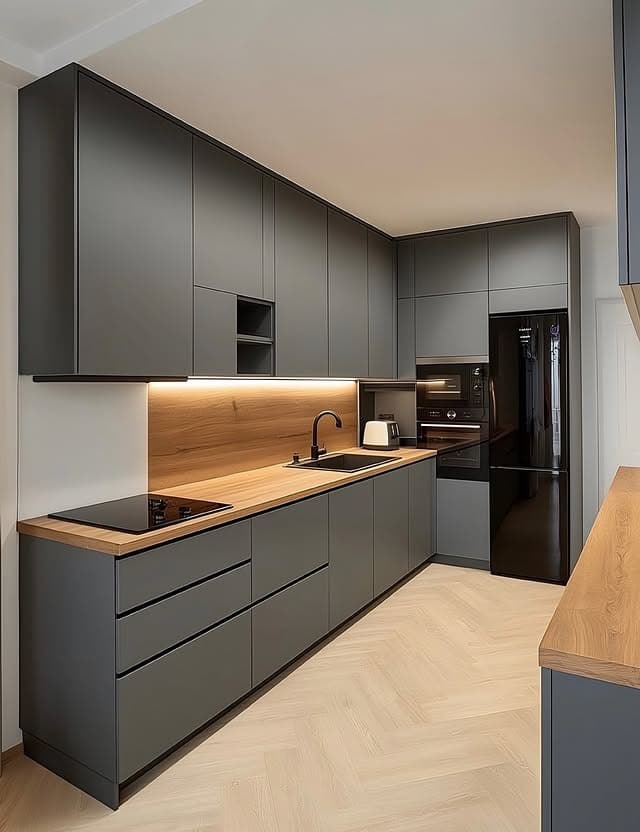 14. Minimalist Kitchen Ideas with Charcoal Gray Cabinets - minimalist kitchen ideas