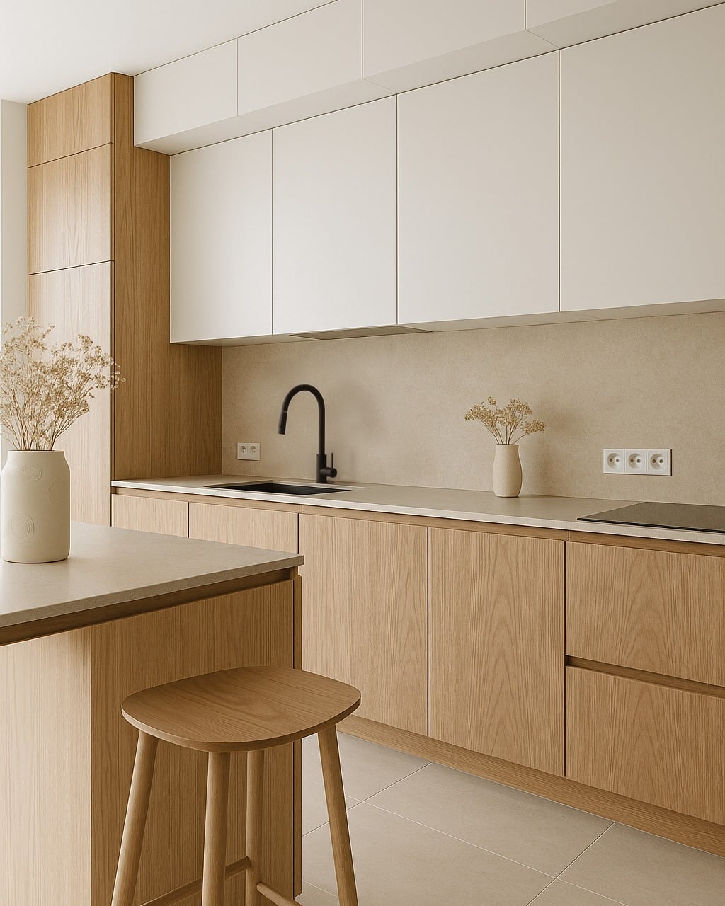 16. Minimalist Kitchen Ideas with White and Light Oak Cabinets - minimalist kitchen ideas