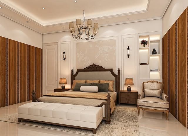 5. Traditional Bedroom Ideas with Rich Walnut and Ivory Finishes - traditional bedroom ideas