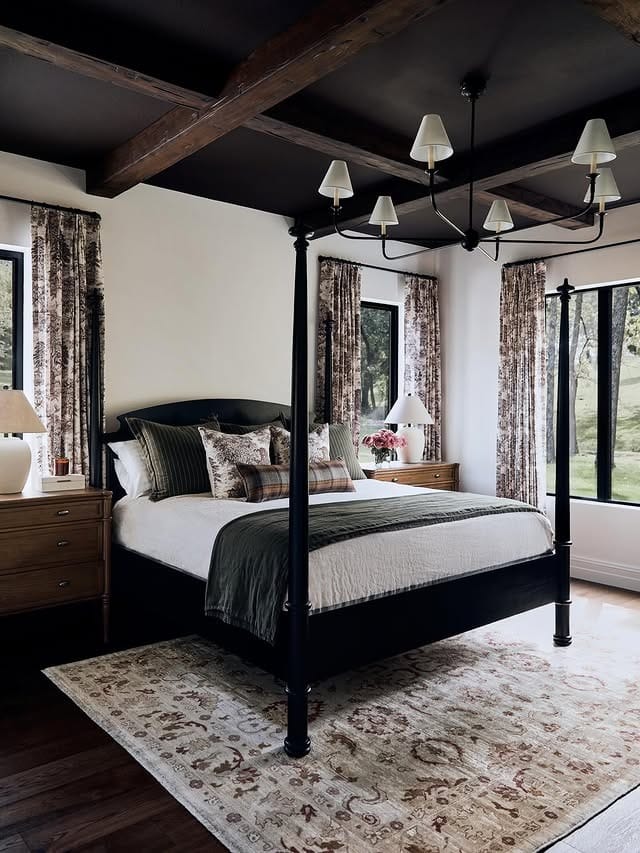 7. Traditional Bedroom Ideas with Black and Natural Wood Contrast - traditional bedroom ideas