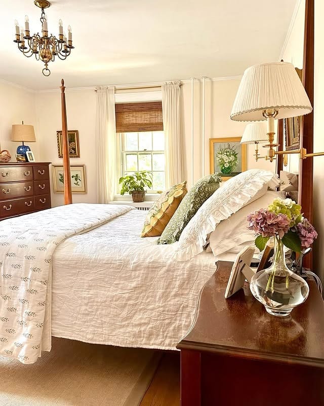 16. Traditional Bedroom Ideas with Antique Walnut and Soft White Decor - traditional bedroom ideas