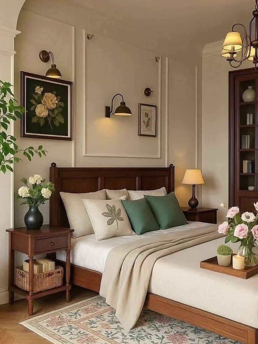 17. Traditional Bedroom Ideas with Walnut Wood and Forest Green Accents - traditional bedroom ideas
