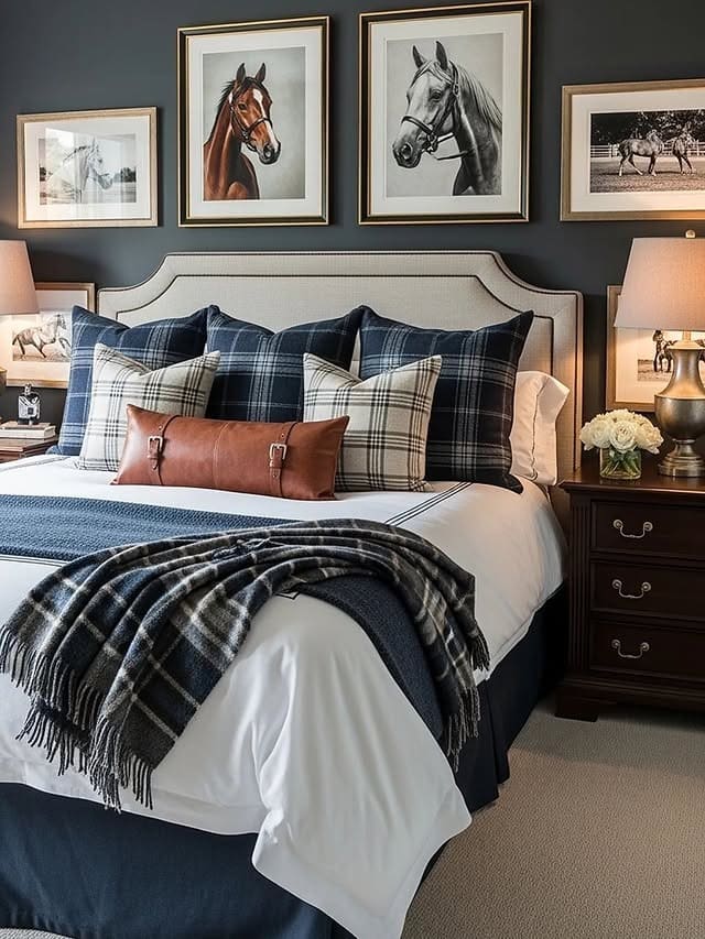 19. Traditional Bedroom Ideas with Navy Blue and Saddle Brown Details - traditional bedroom ideas