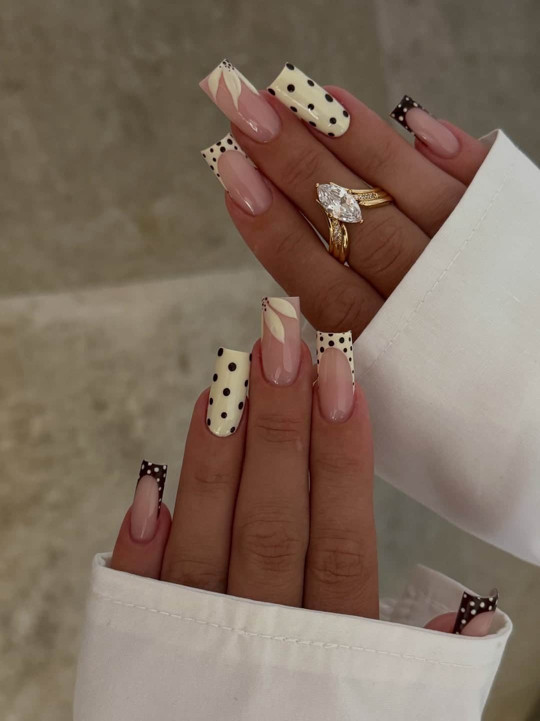 1. Black Polka Dot French Tip Short Coffin Nails - short coffin nail ideas