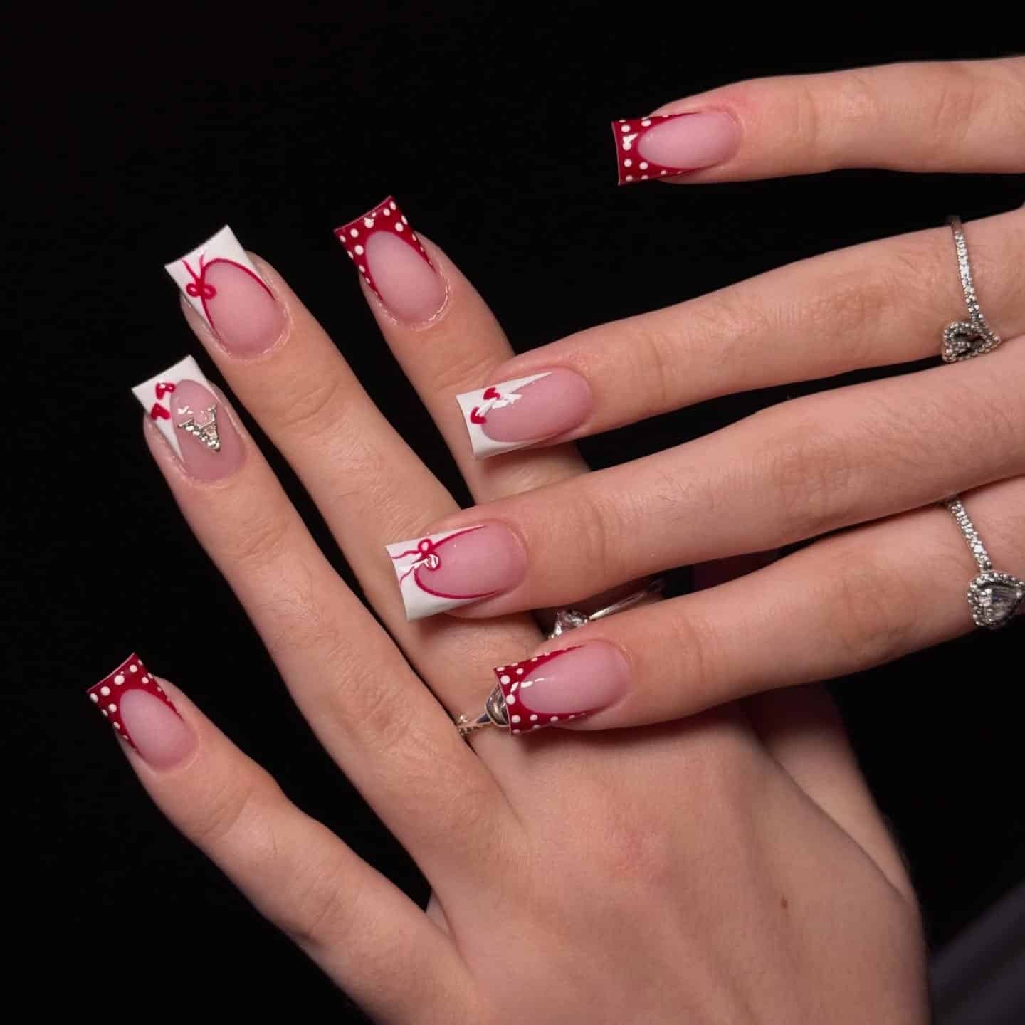 2. Red Bow French Tip Short Coffin Nails - short coffin nail ideas