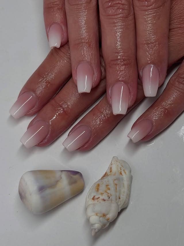 6. Milky White Ombre Short Coffin Nails - short coffin nail ideas