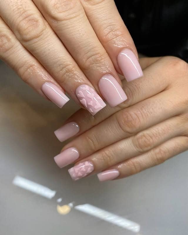 7. Blush Pink Butterfly Short Coffin Nails - short coffin nail ideas