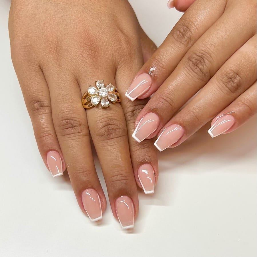 13. Classic White French Short Coffin Nails - short coffin nail ideas