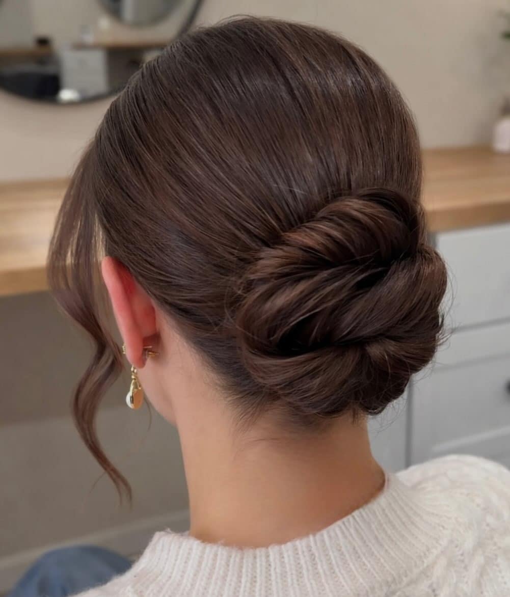 8. Smooth Wrapped Bun with Rich Medium Brown Hair - Bun Hairstyles