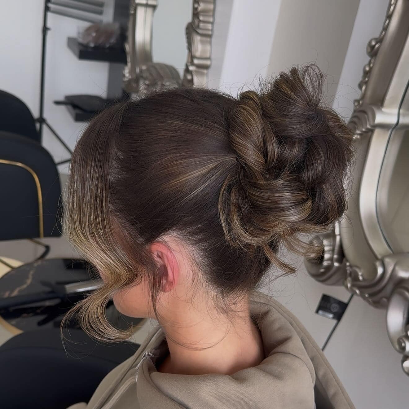 11. Textured Twisted Bun with Dark Brown Balayage - Bun Hairstyles