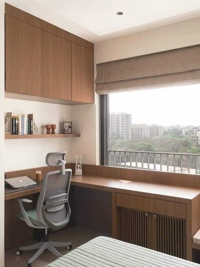 1. Warm Walnut Small Home Office with Beige Accents - small home office ideas