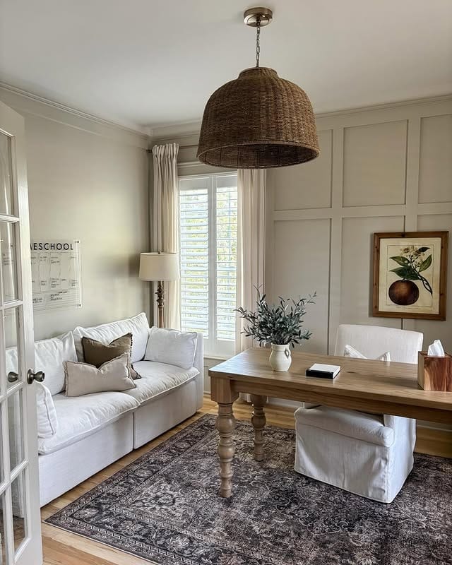 11. Neutral Beige Small Home Office with Natural Wood Accents - small home office ideas