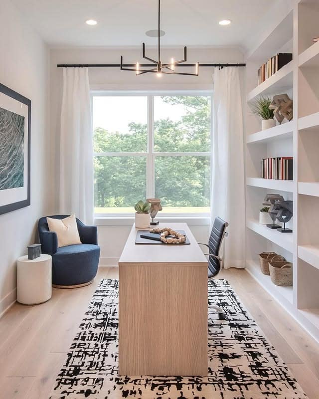 22. White Small Home Office with Light Wood Accents - small home office ideas