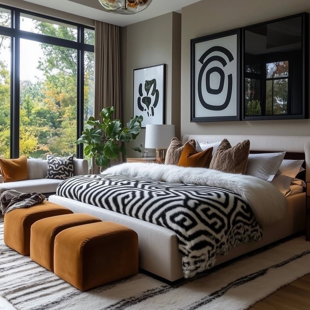 1. Chic Bedroom Ideas in Warm Taupe and Black - chic bedroom ideas