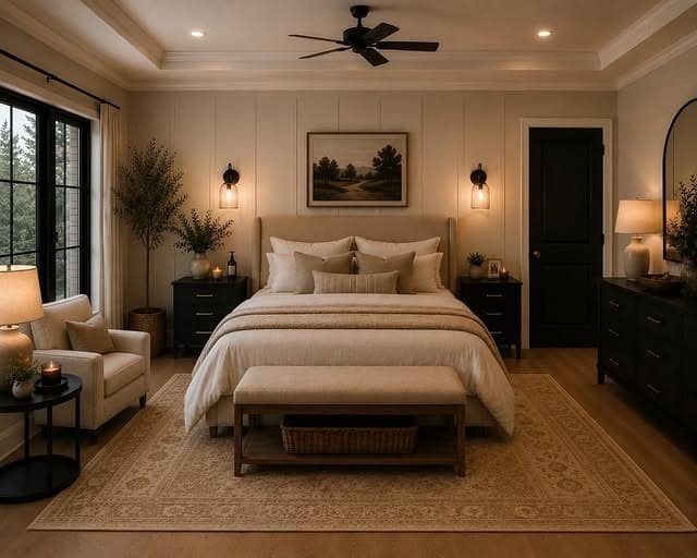 2. Chic Bedroom Ideas in Soft Beige and Black - chic bedroom ideas