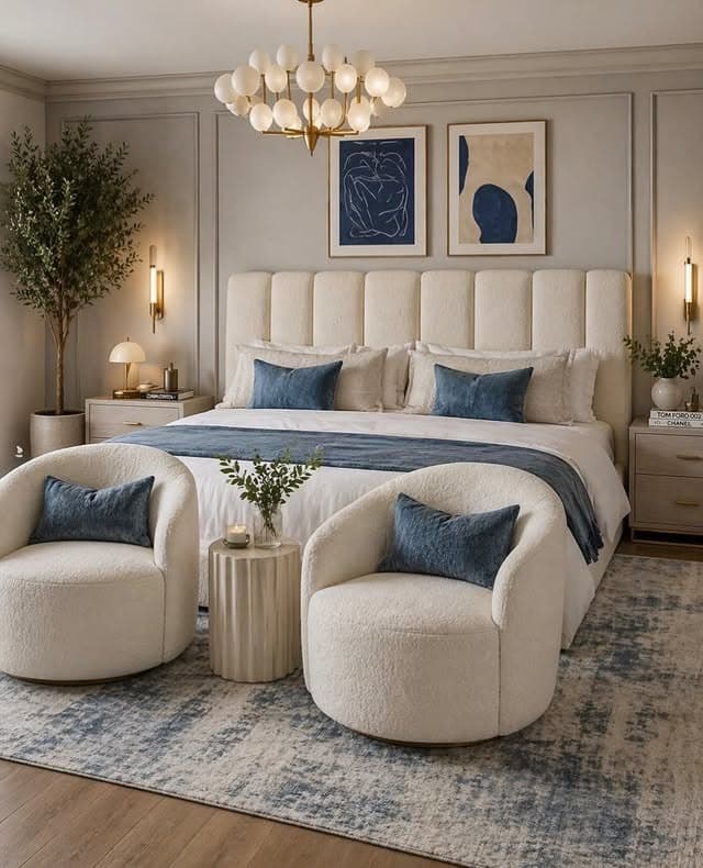 3. Chic Bedroom Ideas in Cream and Dusty Blue - chic bedroom ideas