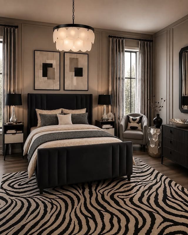 4. Chic Bedroom Ideas in Charcoal Black and Greige - chic bedroom ideas