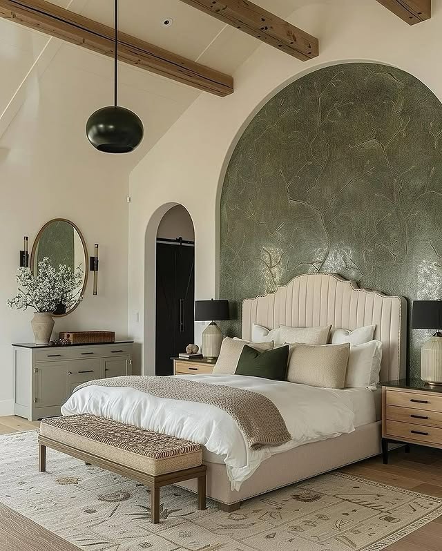 13. Chic Bedroom Ideas in Olive Green and Natural Wood - chic bedroom ideas
