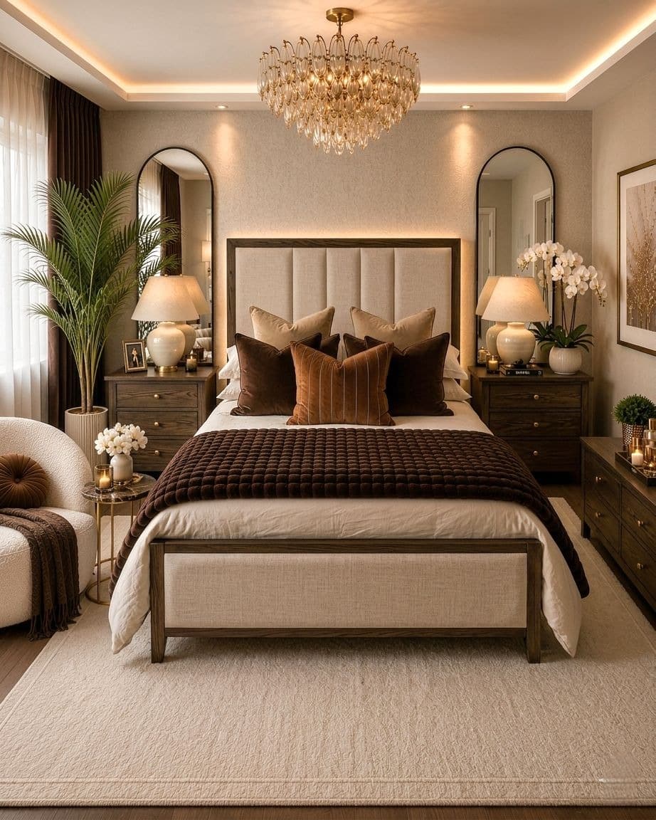 16. Chic Bedroom Ideas in Taupe and Chocolate Brown - chic bedroom ideas