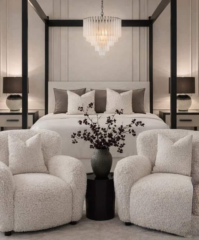 19. Chic Bedroom Ideas in Cream and Charcoal Black - chic bedroom ideas