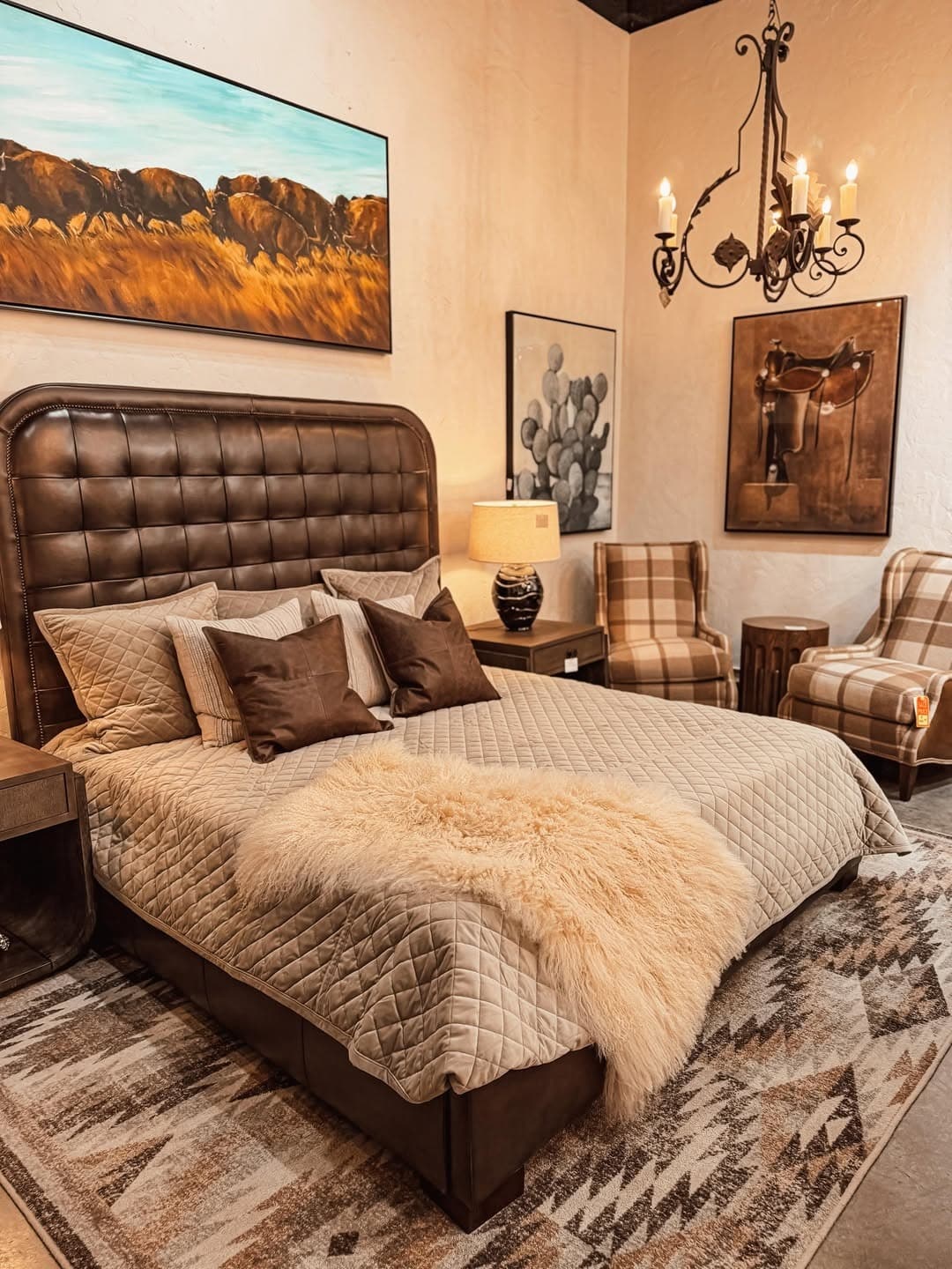 2. Warm Brown Western Bedroom Ideas with Leather Details - western bedroom ideas