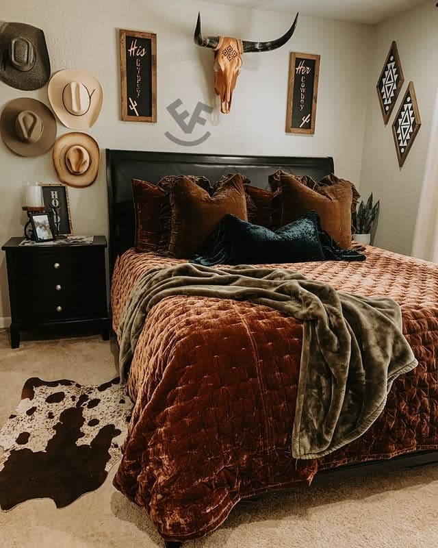 3. Cozy Western Bedroom Ideas in Rust and Black - western bedroom ideas