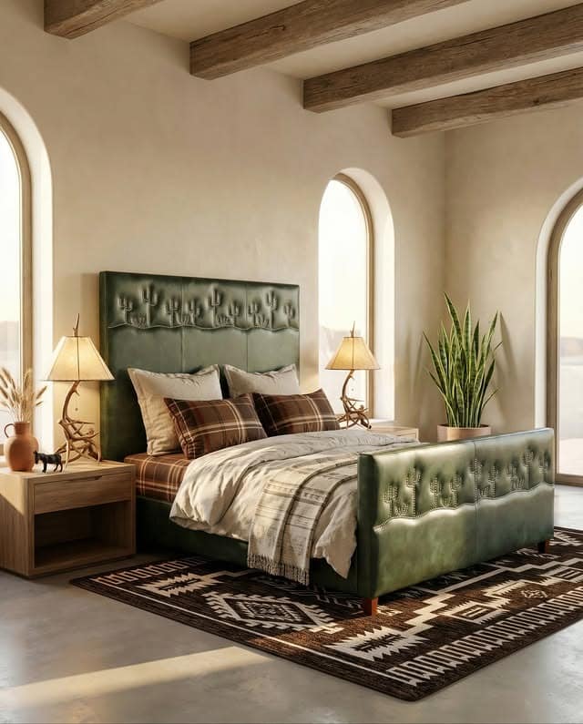 5. Desert Western Bedroom Ideas with Olive Green and Sand Tones - western bedroom ideas